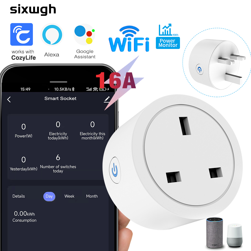 Smart Home Energy App - WiFi Smart Socket 16A UK-stekker met