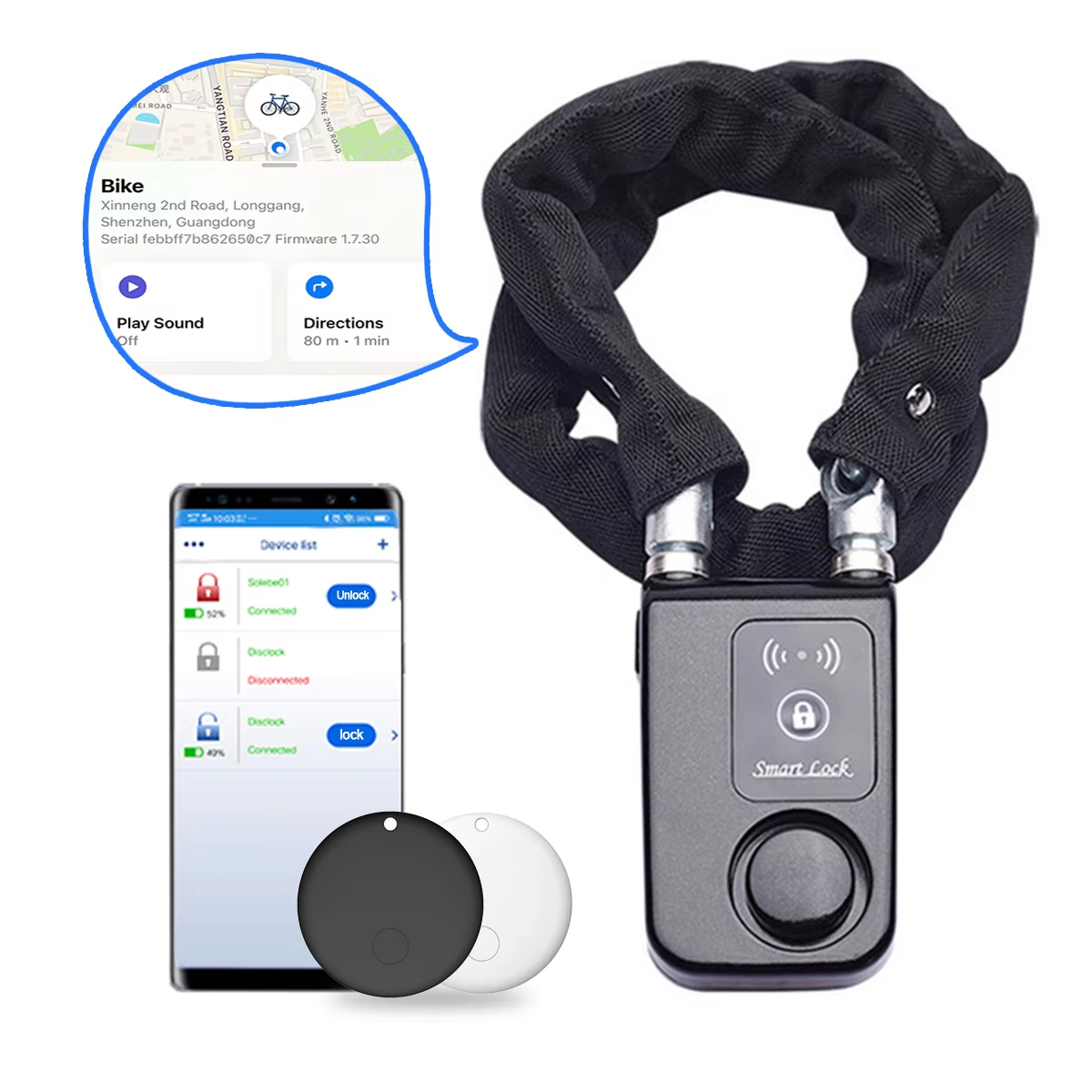 Smart Home Hub Apple - 110dB Alarm Fietskettingslot met AirTag-sleuf IP55