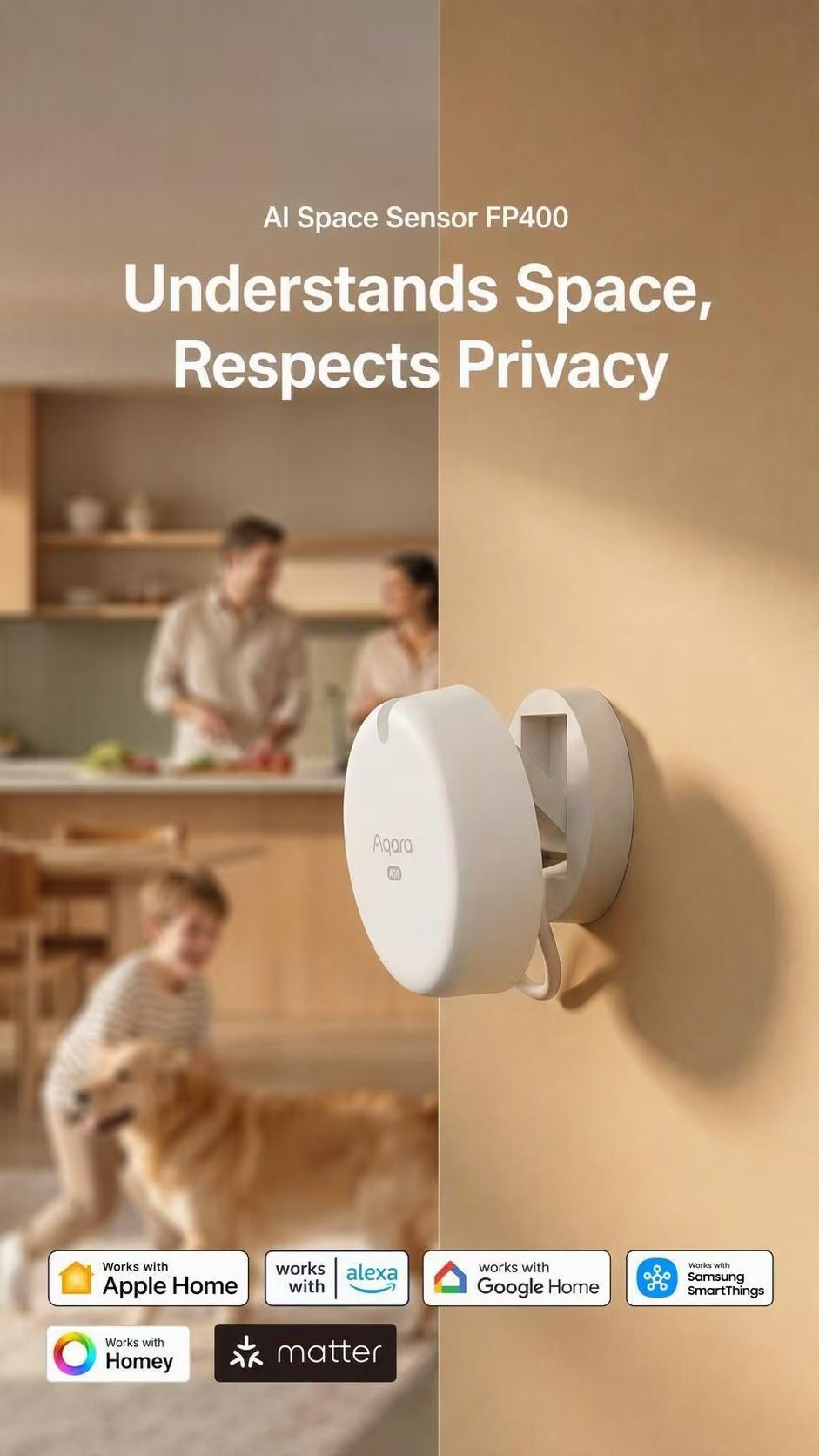 Smart Home Hub Apple - Aqara FP400 AI millimetergolf radar aanwezigheidssensor,