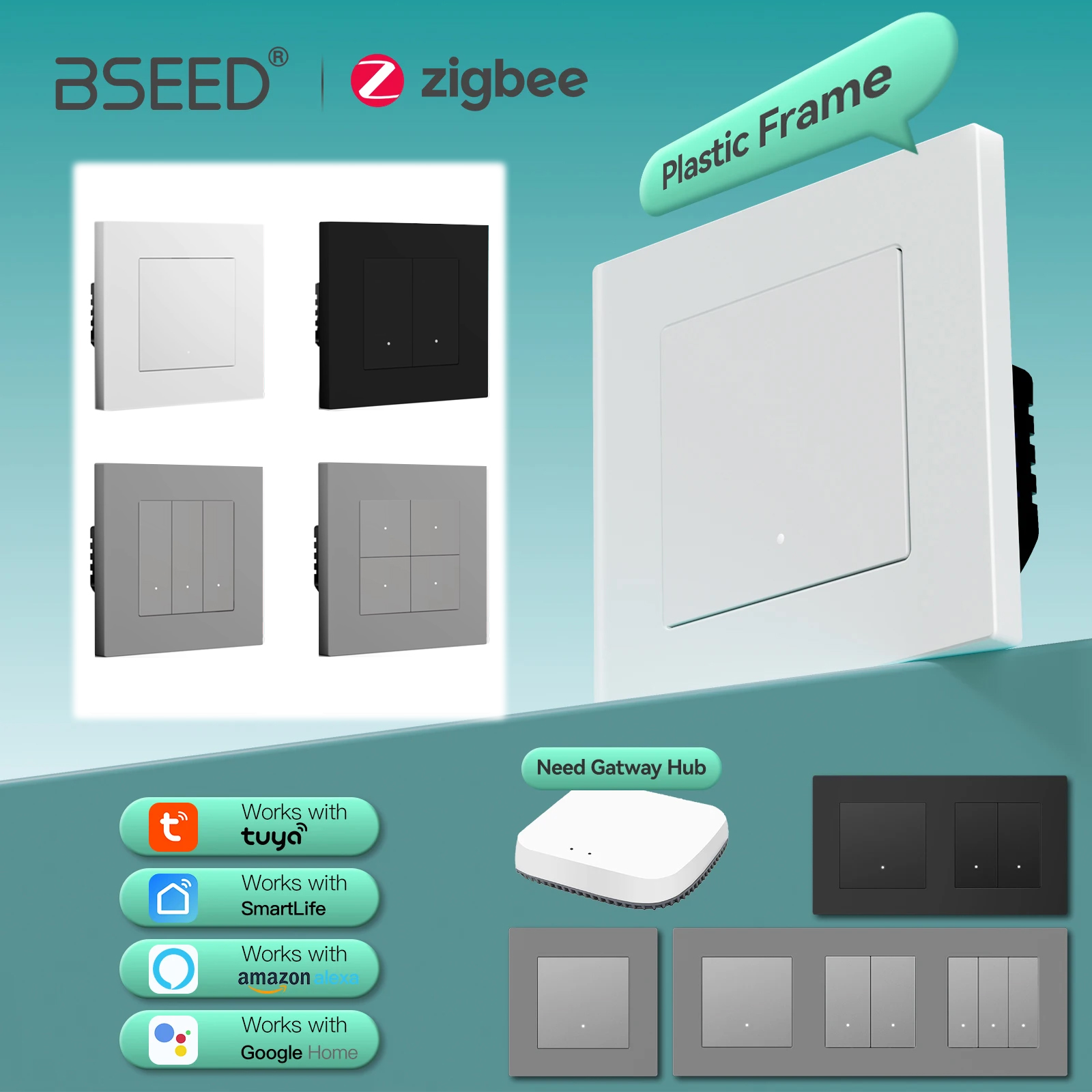 Smart Home Yellow - BSEED Zigbee Klikschakelaars 1/2/3/4Gang Muur Slimme