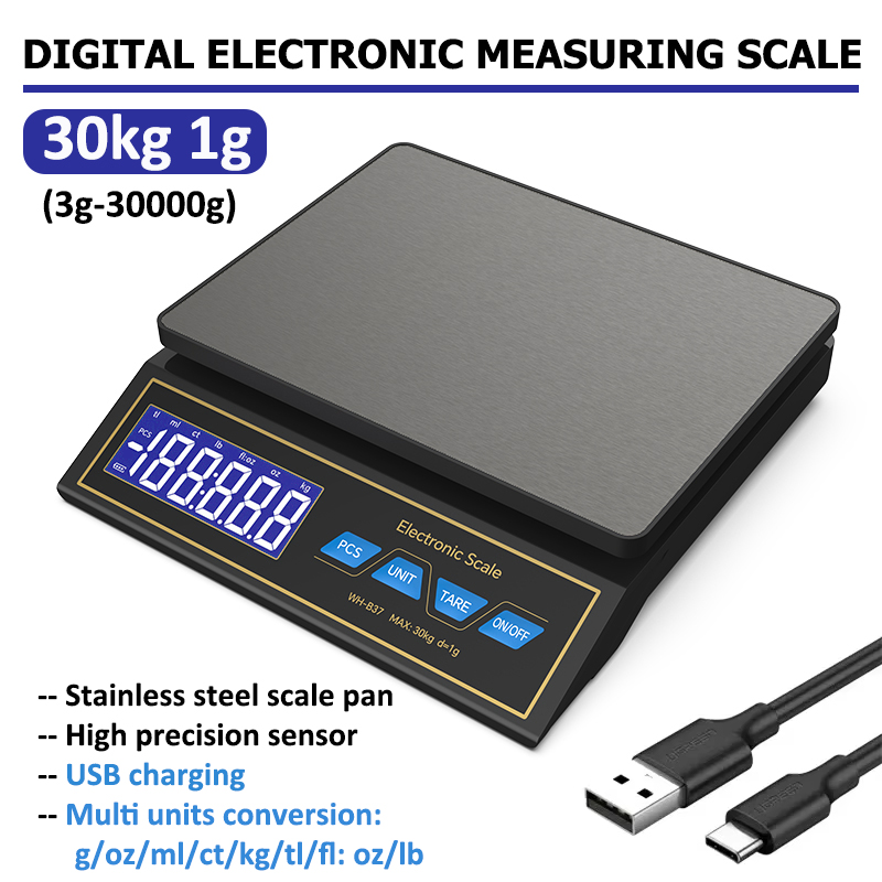 Smart Home Utensils - LCD Digitale Keukenweegschaal 30kg/1g Oplaadbaar Roestvrij