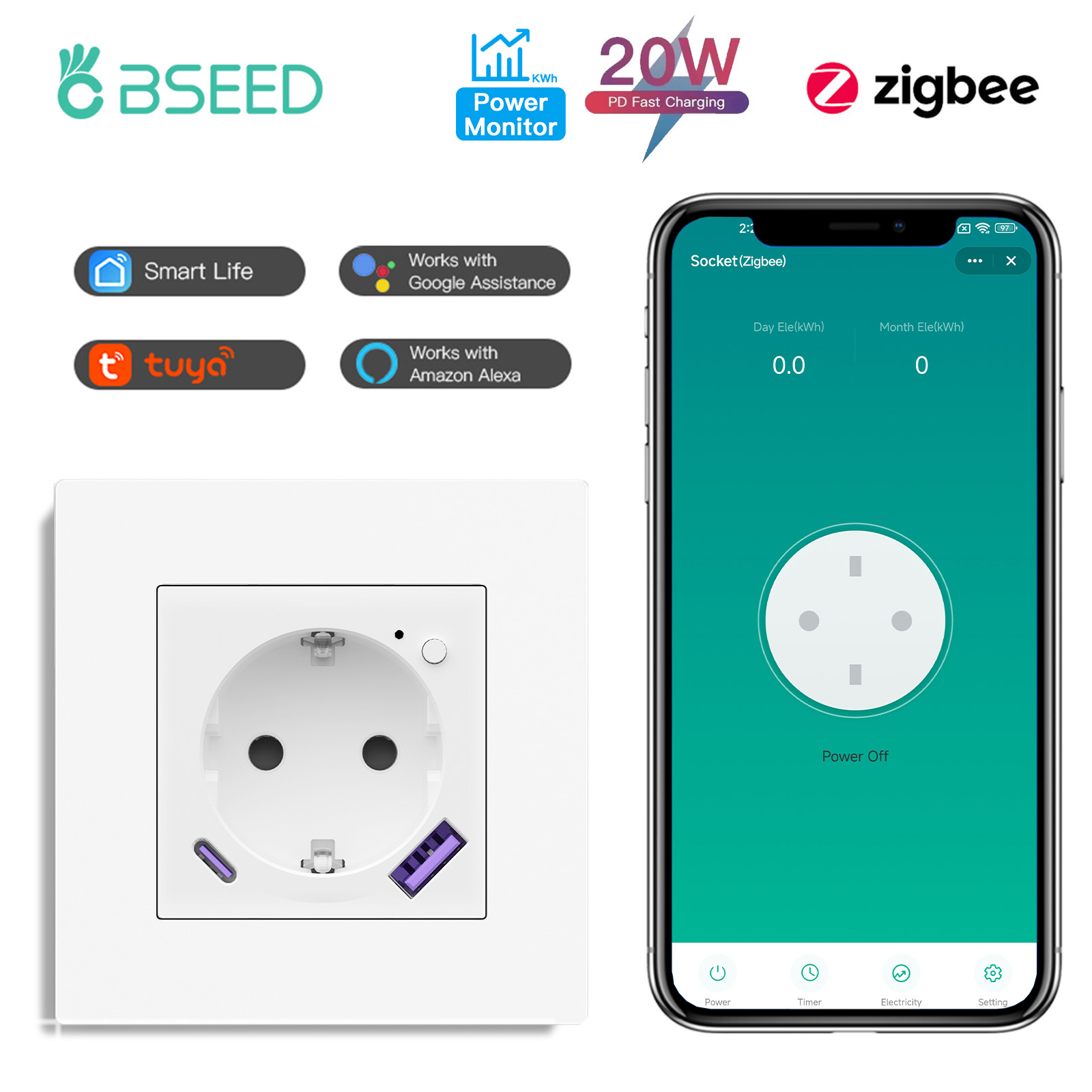 BSEED Smart Socket Zigbee E-se - Smart Wall Socket recensie en prijs