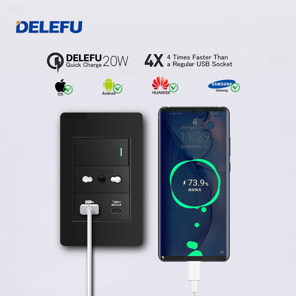DELEFU Zwarte brandvertragende - Smart Wall Socket recensie en prijs
